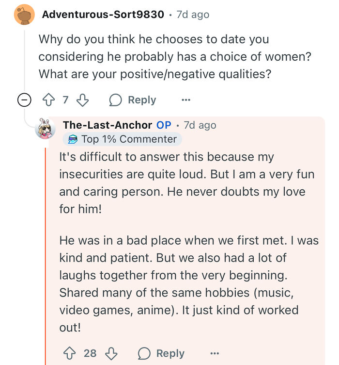 Screenshot of a Reddit conversation about a poor woman dating a rich guy and how it changed her life.