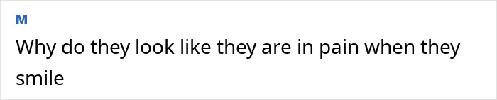 Screenshot of an online comment questioning why people appear to be in pain when they smile, related to filler blindness concerns.