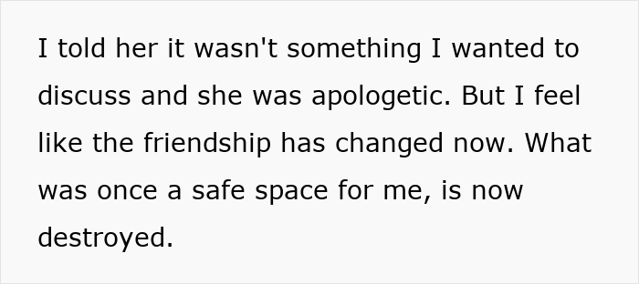 Text excerpt discussing a woman feeling her friendship changed after seeing a good friend and being told to lose weight.