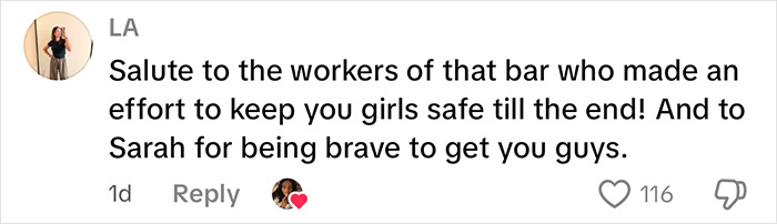 Comment praising bar workers and a woman for bravery after a stranger saved them from trafficking while on vacation. Comment praising bar workers and a woman for bravery after a stranger saved them from trafficking while on vacation.