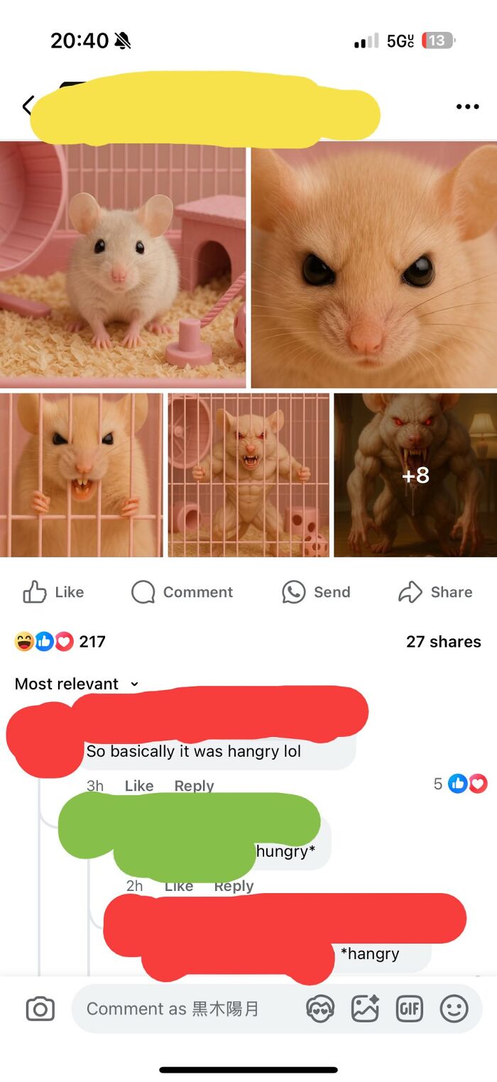 Images of an angry mouse evolving from cute to fierce, shared in an online group for shaming incorrect know-it-alls.