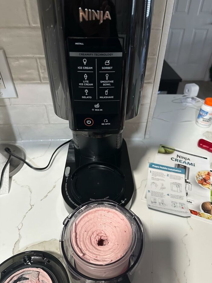 Ninja cream maker preparing homemade ice cream, a perfect heatwave hack to keep summer cool and enjoyable.