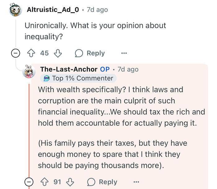 Screenshot of an online discussion about financial inequality and the impact of dating a rich guy on life changes.