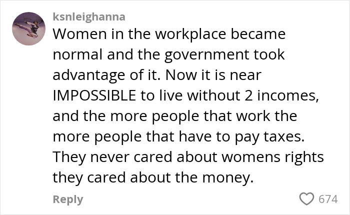 Comment highlighting challenges of working moms missing time with their daughter, expressing emotional and financial struggles.