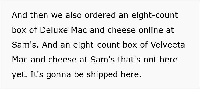 Box of Deluxe Mac and cheese ordered online as part of an American family grocery haul from Sam's Club.
