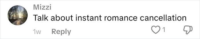 Comment reading talk about instant romance cancellation in a social media thread about a bride&rsquo;s reaction to groom saying his ex&rsquo;s name.