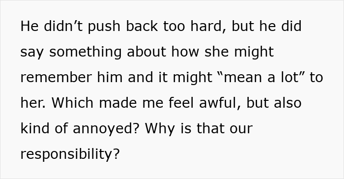 Text excerpt discussing feelings and responsibility related to a fiance and non biological child wedding situation.