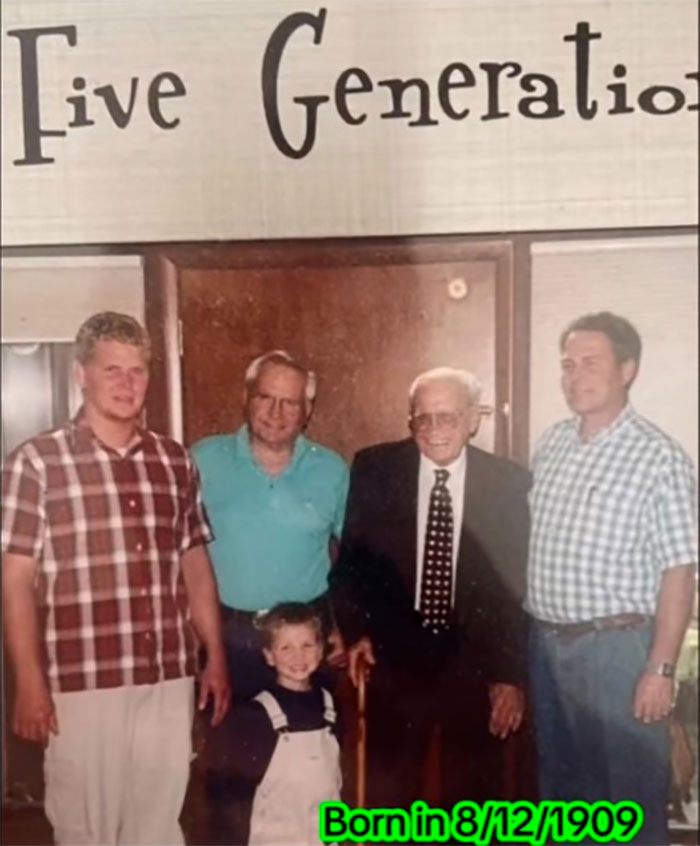 Five generations of a family together in a photo, illustrating family history and inspiring sharing family tree online.