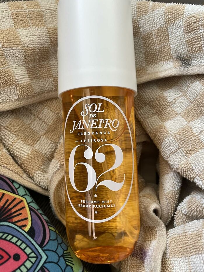 Sol de Janeiro fragrance perfume mist bottle on textured fabric, ideal gift for friend barely holding it together