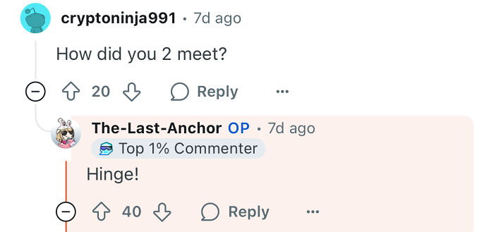 Comment thread showing a poor woman discussing how dating a rich guy changed her life and how they met on Hinge.