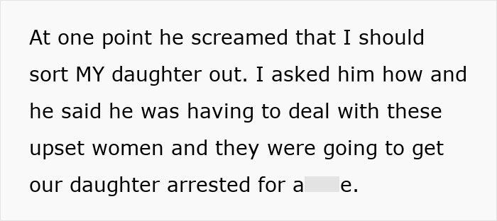 Screenshot of a text conversation referencing a daughter finding dad cheating texts and family conflict involving upset women. - 11