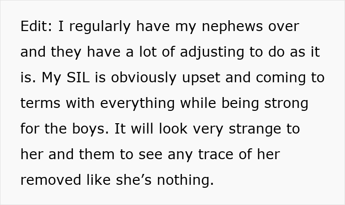 Text about a brother swapping wife and kids for a new flame, focusing on upset sister-in-law and family drama.