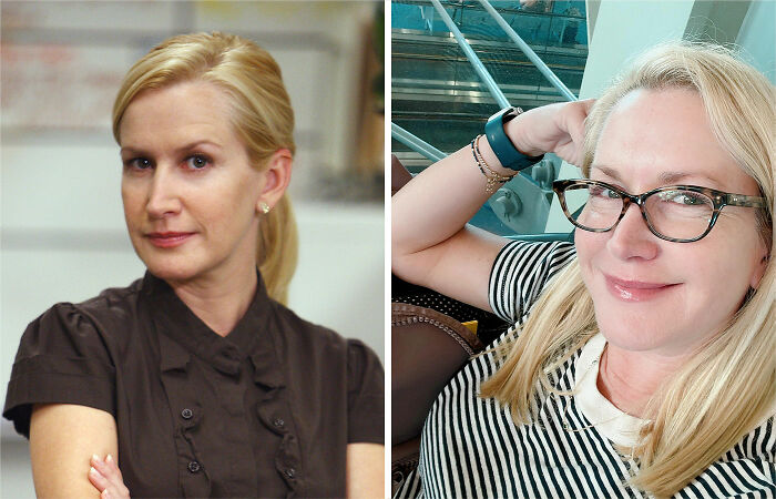 The Office cast member Angela Kinsey then and now, showing changes 20 years after the show ended.