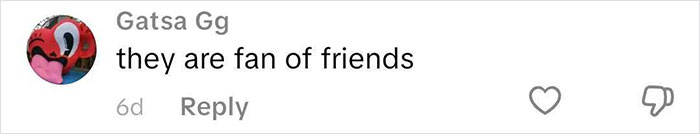 Screenshot of a social media comment reading they are fan of friends, relating to confused bride reaction to groom.