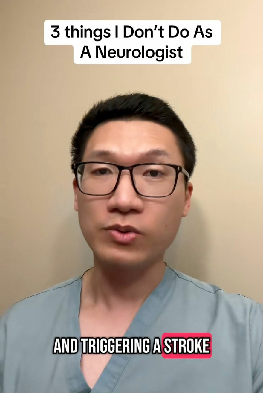 Neurologist in scrubs warns against post-exercise habit that could trigger stroke and dementia risks.