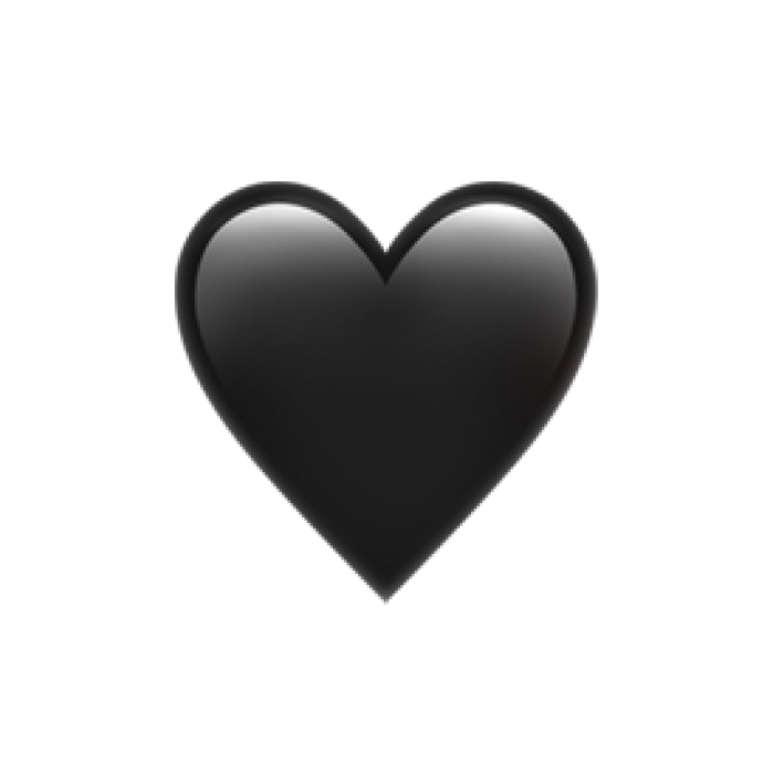 Black heart emoji centered on white background representing online affection and digital communication. Black heart emoji centered on white background representing online affection and digital communication.