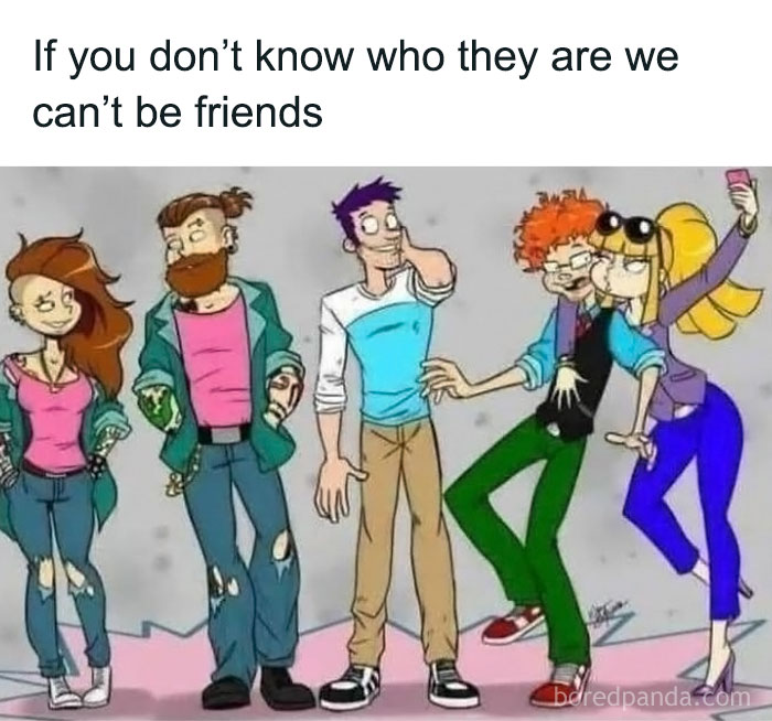 Stylized illustration of five 90s kids characters posing together, capturing 90s kids nostalgia vibe.