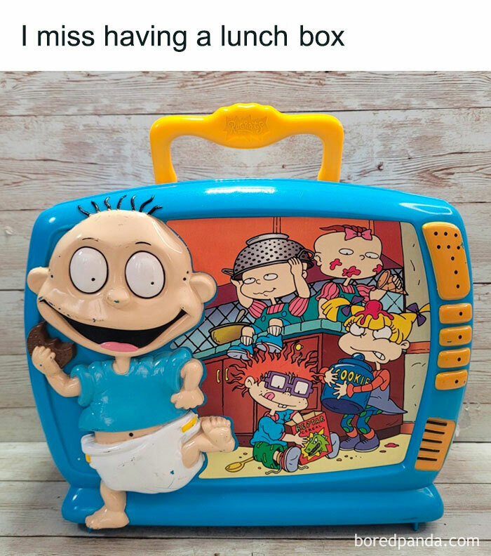 90s nostalgia lunch box featuring Rugrats characters in a colorful vintage design for nostalgic fans.