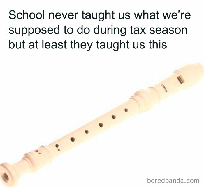 Alt text: Nostalgic post featuring a white recorder with a humorous tax season caption from 90s nostalgia club.