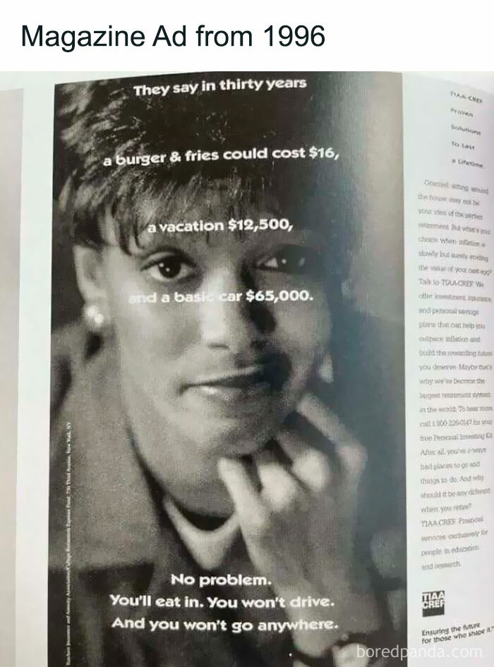 1996 magazine ad predicting future prices, evoking '90s nostalgia and memories of the good old times.