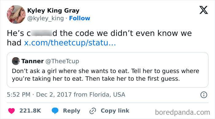 Tweet exchange on guessing dinner plans humor, highlighting funny memes related to neurodivergence and social interactions.