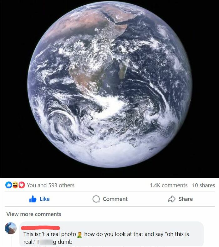 Image of Earth from space with a social media comment shaming an overconfident know-it-all who incorrectly corrects others.
