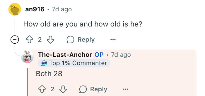 Commenter asks about ages, original poster replies both are 28, discussing poor woman dating rich guy life changes.