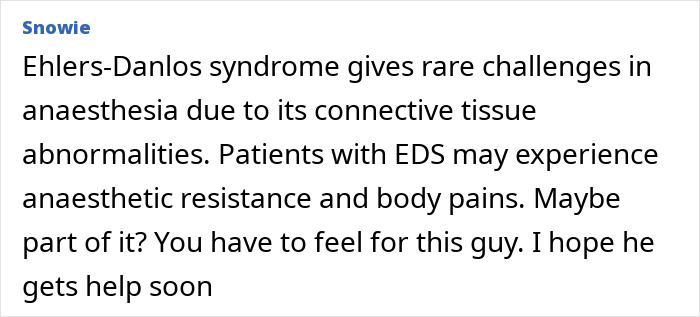 Comment discussing Ehlers-Danlos syndrome challenges and a man who hasn&rsquo;t slept in 2 years seeking medical help.