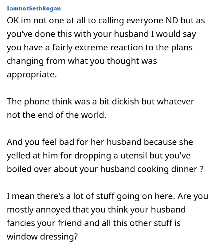 Alt text: Woman regrets trip with friend and husband as plans change and tensions rise during vacation discussion.