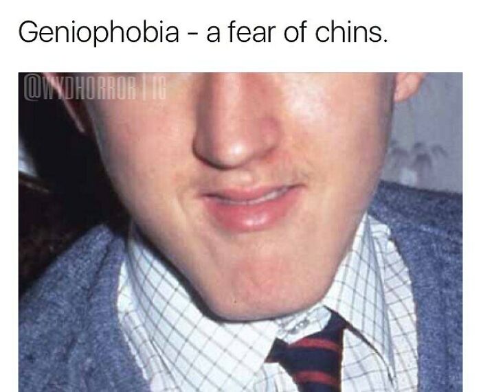 Close-up of a man with an unnaturally distorted chin illustrating a creepy fact about genophobia.