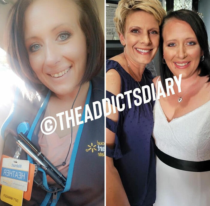 Side-by-side before and after photos showing recovery and rebuilding lives with smiling women in casual and formal attire.