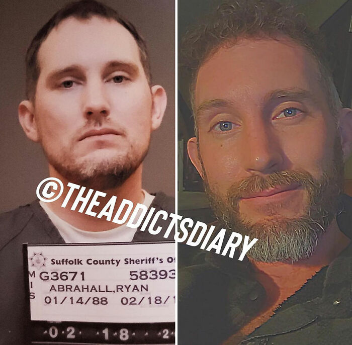 Before-and-after image showing a man recovering and rebuilding his life with a positive transformation.