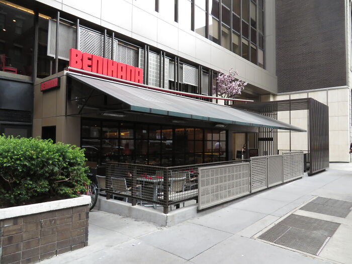 Outdoor view of Benihana restaurant with urban surroundings, illustrating a scene related to disturbing facts that disrupt sleep.