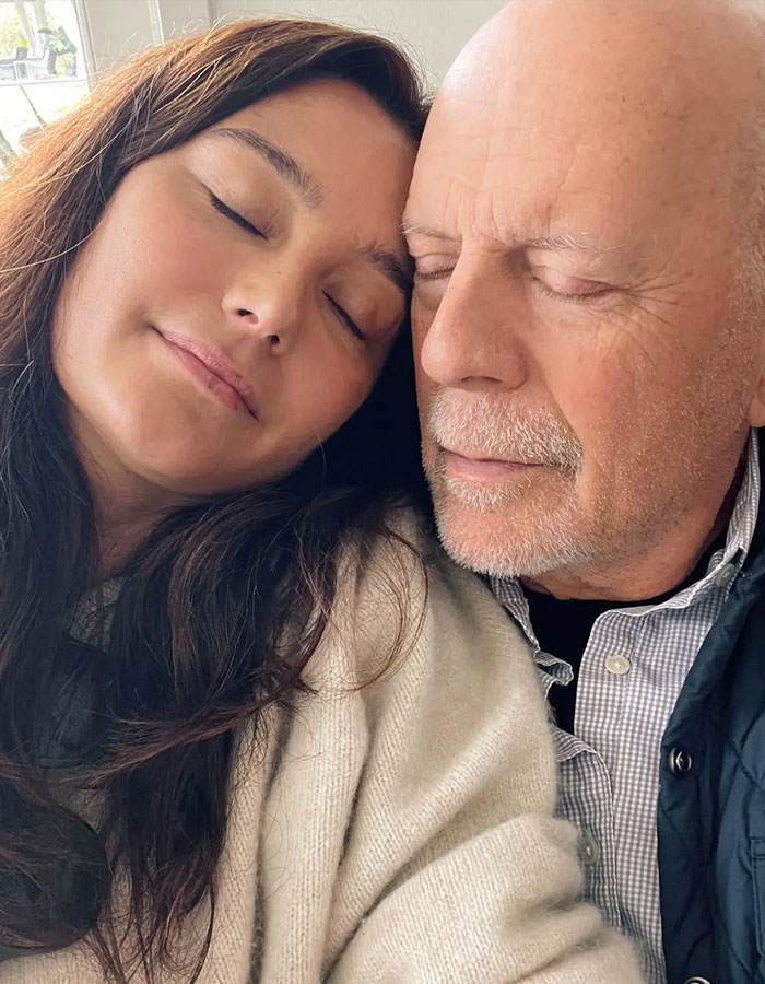 Bruce Willis and his wife sharing a tender moment with closed eyes amid heartbreaking health update and moving out of family home. Bruce Willis and his wife sharing a tender moment with closed eyes amid heartbreaking health update and moving out of family home.