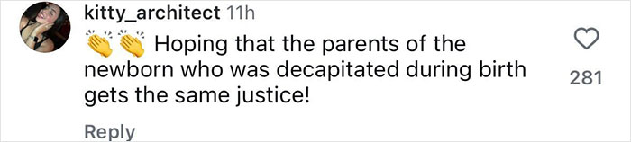 Comment on social media expressing hope that the family awarded nearly a billion dollars receives justice for their disabled baby.
