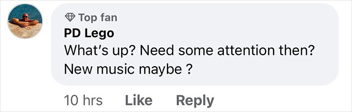 Comment from a top fan PD Lego asking Ellie Goulding if new music is coming amid romance rumors.