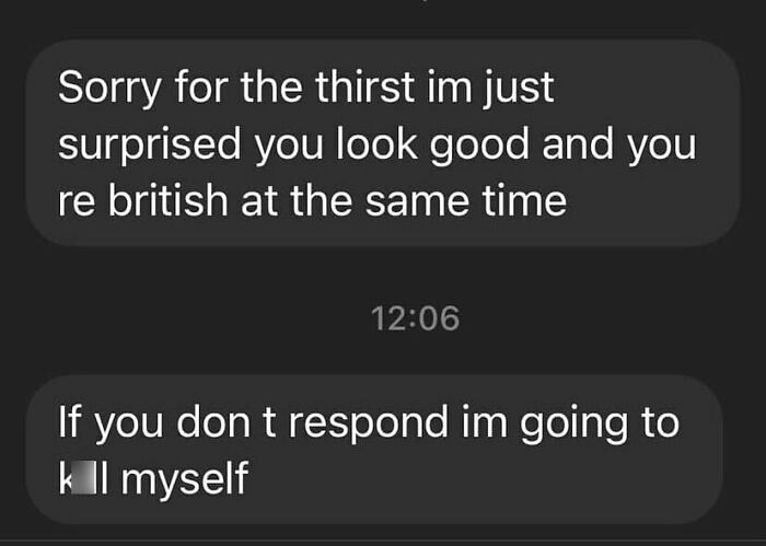 Screenshot of a cringy message from a man hitting on a woman with desperate and awkward lines.