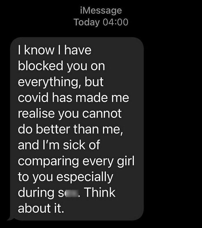 Screenshot of a cringy text message from a man hitting on a woman during late night, shared by women online.