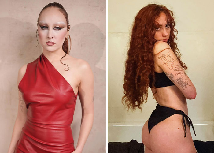 Two celebrities showcasing stunning beach bodies in 2025, one in a red dress and the other in a black bikini.