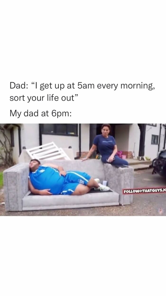 British memes showing a dad telling to sort life out but relaxing on a couch, capturing chaotic British humor.
