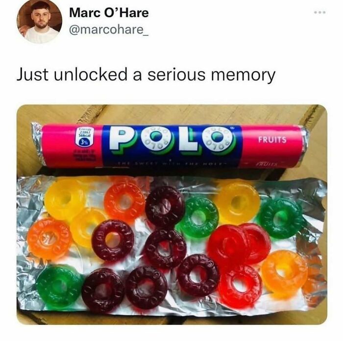 Image of a colorful pack of Polo mints opened on a foil wrapper, referencing chaotic British memes and nostalgic treats.