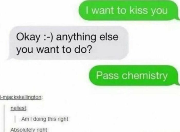 Text conversation meme about passing chemistry, relating to science memes and photosynthesis humor.