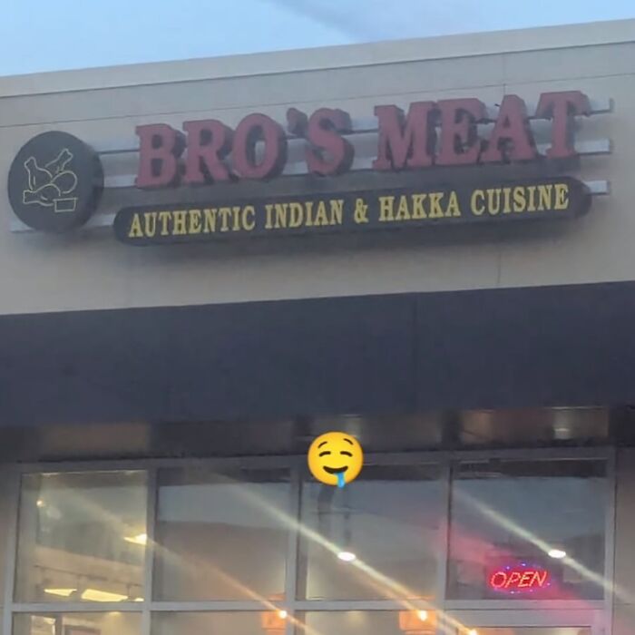 Sign for Bro's Meat restaurant offering authentic Indian and Hakka cuisine, featured in cursed images disturbing fans online.