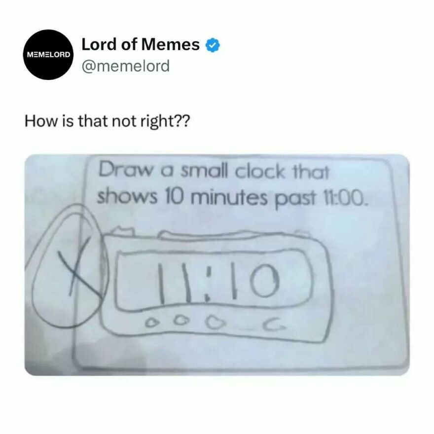 Tweet from Lord of Memes showing a humorous failed attempt at drawing a clock for memes that break doomscrolling.