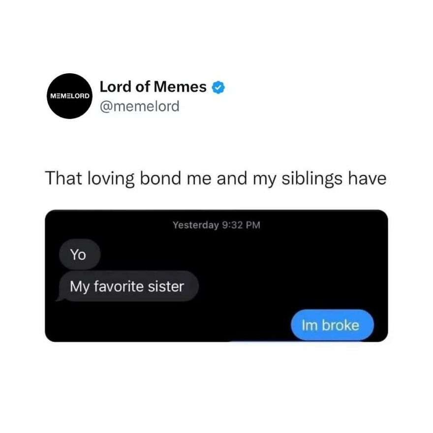 Screenshot of a humorous sibling text exchange meme to break your doomscrolling cycle with relatable humor.