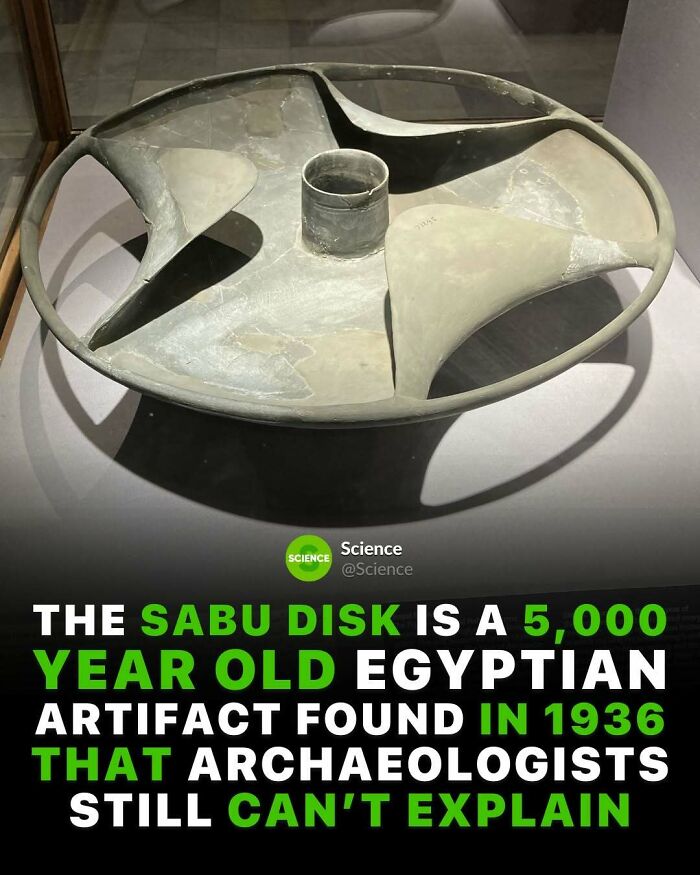 Ancient Sabu Disk Egyptian artifact displayed in museum, highlighting cool and interesting facts about world and science.