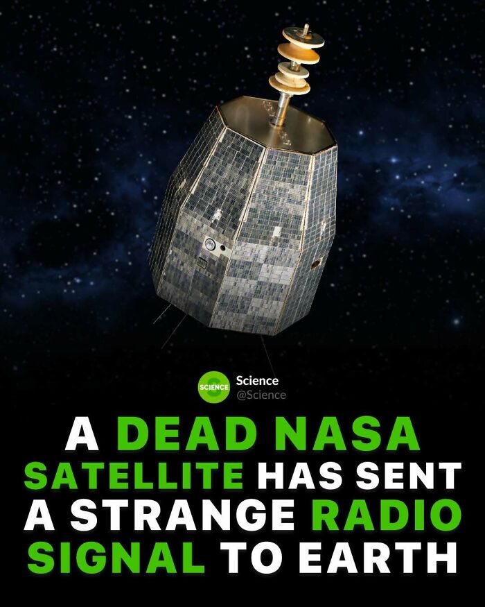 NASA satellite in space sending a strange radio signal to Earth, illustrating cool and interesting world and science facts