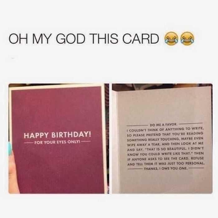 Birthday card with a humorous and relatable message for introverts, shared as a popular introvert-worthy meme.