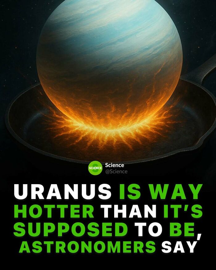 Illustration of planet Uranus with fiery glow highlighting cool and interesting facts about the world and science.