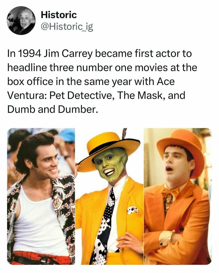 Jim Carrey in iconic roles from Ace Ventura, The Mask, and Dumb and Dumber in historic photos with fascinating stories.